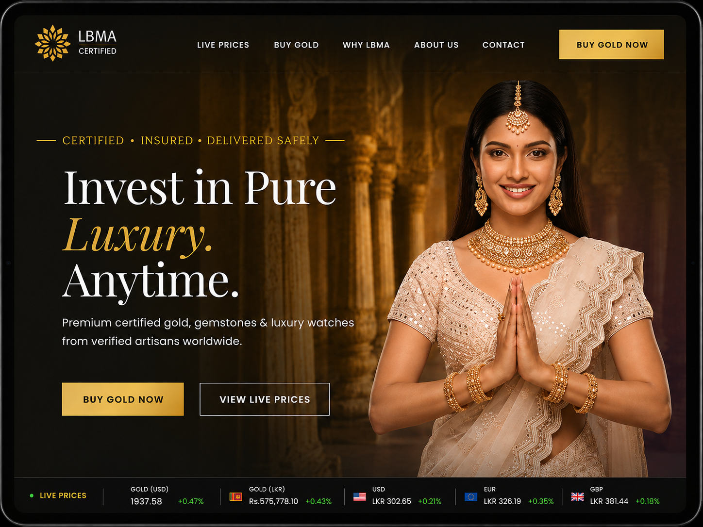Luxury gold ecommerce website design